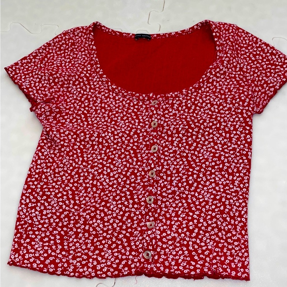 Brandy Melville Red Floral Zelly Top